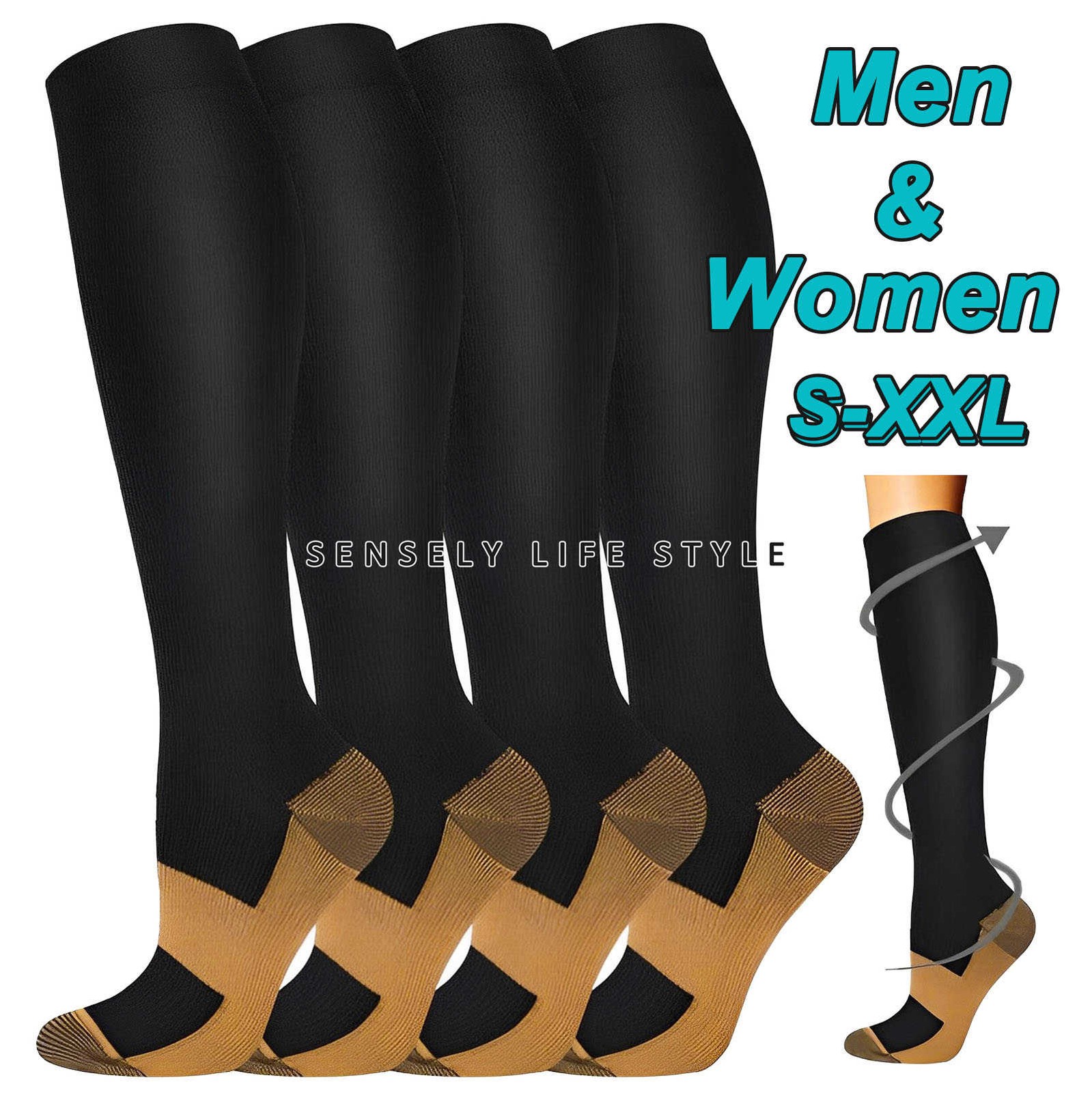 Medias De Compresion S-XXL Pantorrilla Ancha Para Mujeres Hombres 3/6 Pares