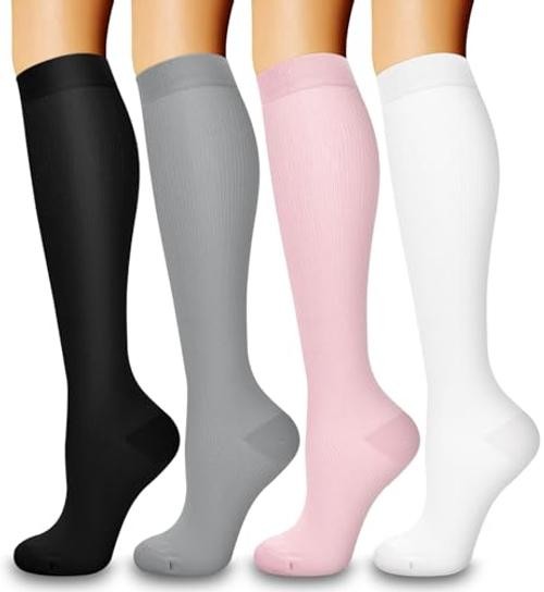 4 Pairs Compression Socks for Women and Large-X-Large 06 Black/White/Grey/Pink
