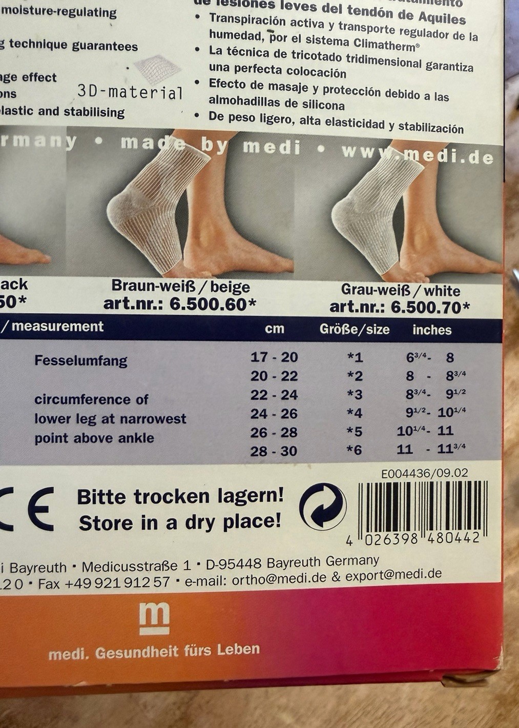 Achimed Tendon Support w/2 Anatomically Shaped Silicone Inserts Open Box Size 4