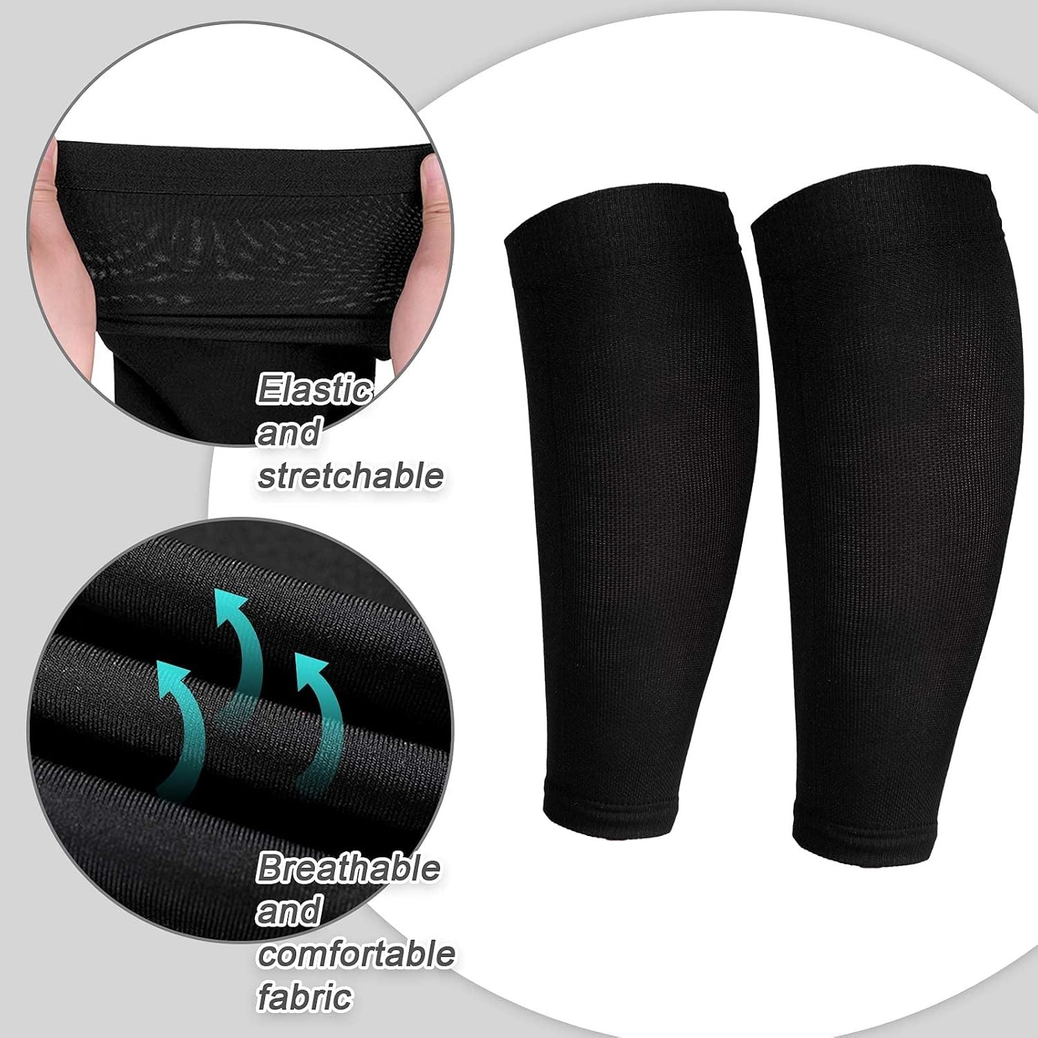 Calf Compression Sleeves 4 Pairs Large Black for Men Women Youth Support