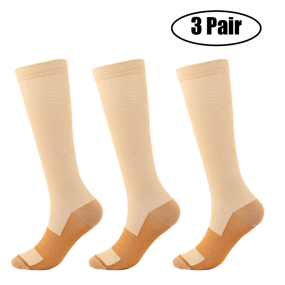3 Pairs Unisex Copper Compression Socks 20-30mmHg Knee High Energy S/M L/XL XXL