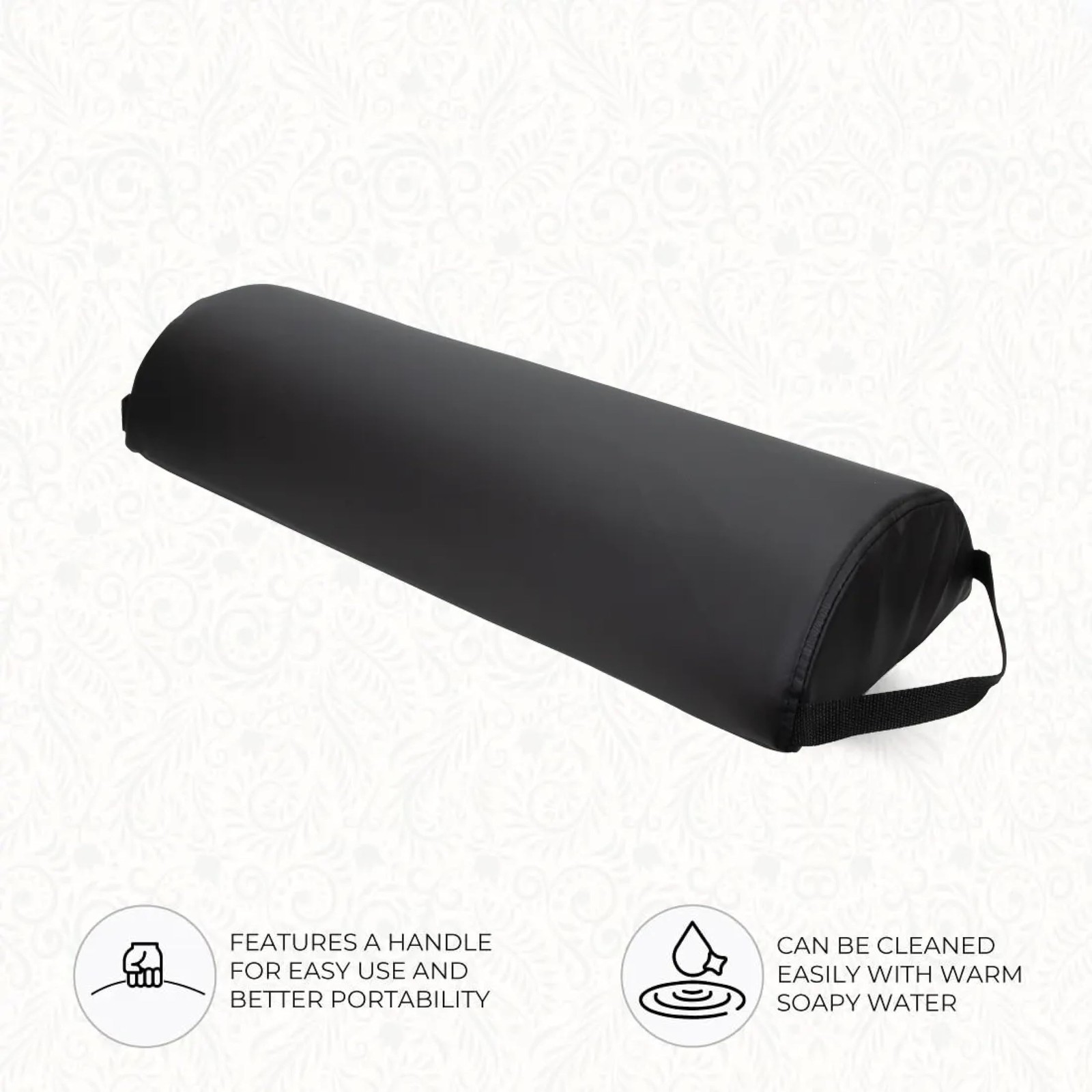 ForPro Premium Jumbo Half-Round Bolster Pillow 9” W x 4.5″ H x 26” L, Black