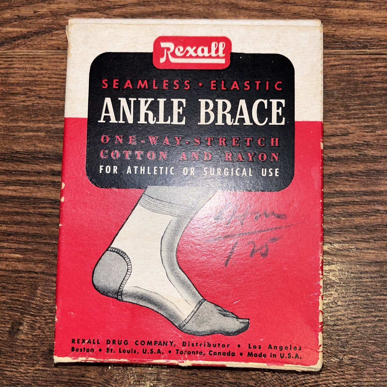 VTG Rexall Ankle Brace Medium Seamless Elastic Support NOS Original Box Prop