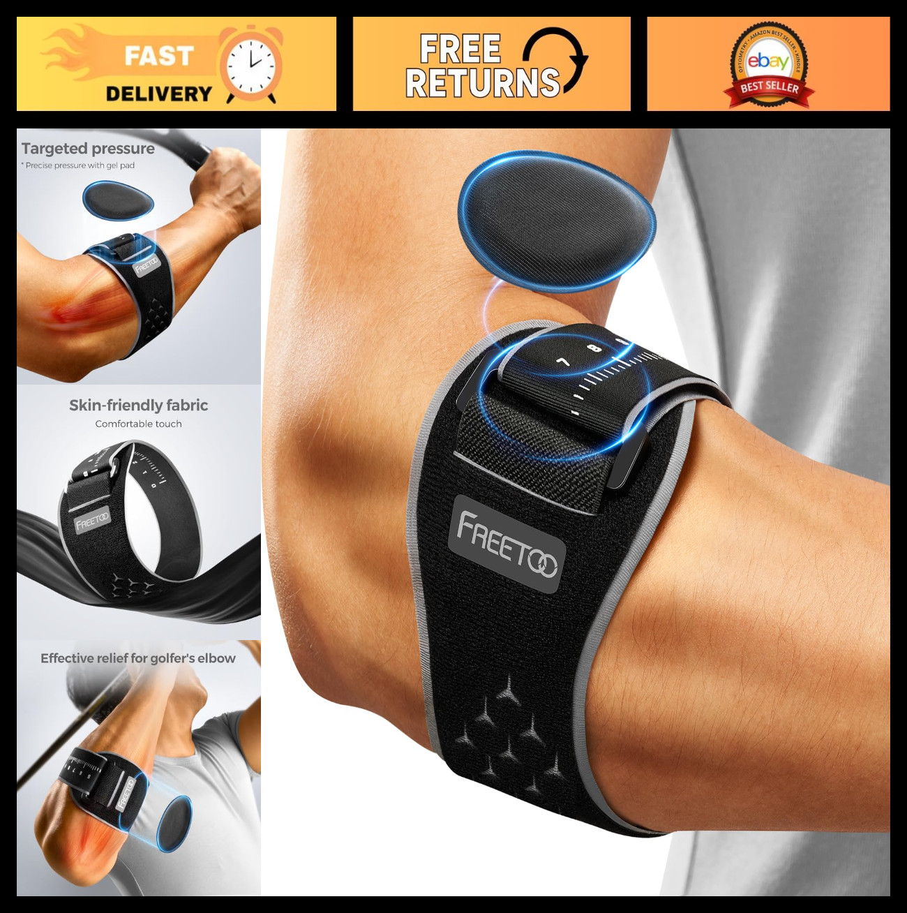 Tennis Elbow Brace for Men & Women – Gel Pad Support Strap for Tendonitis, Golfe