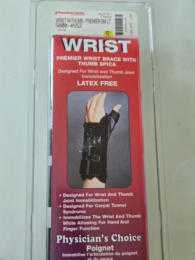Physician’s Choice Wrist With Thumb Spica SM LT Latex Free NIB Carpal Tunnel