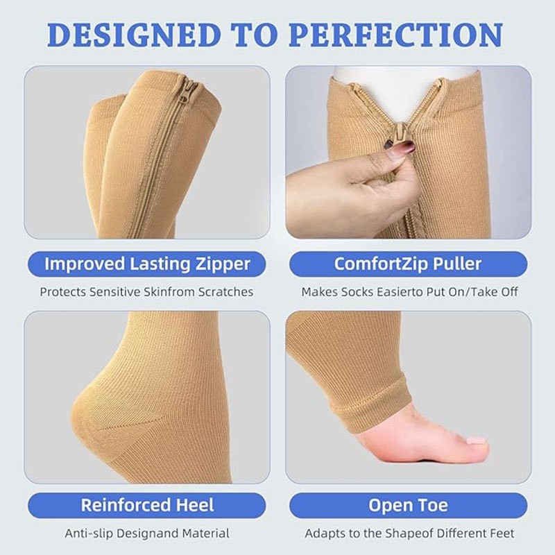 Nylon Zipper Compression Socks Support Graduated Stockings Mens Womens 20-30mmHg