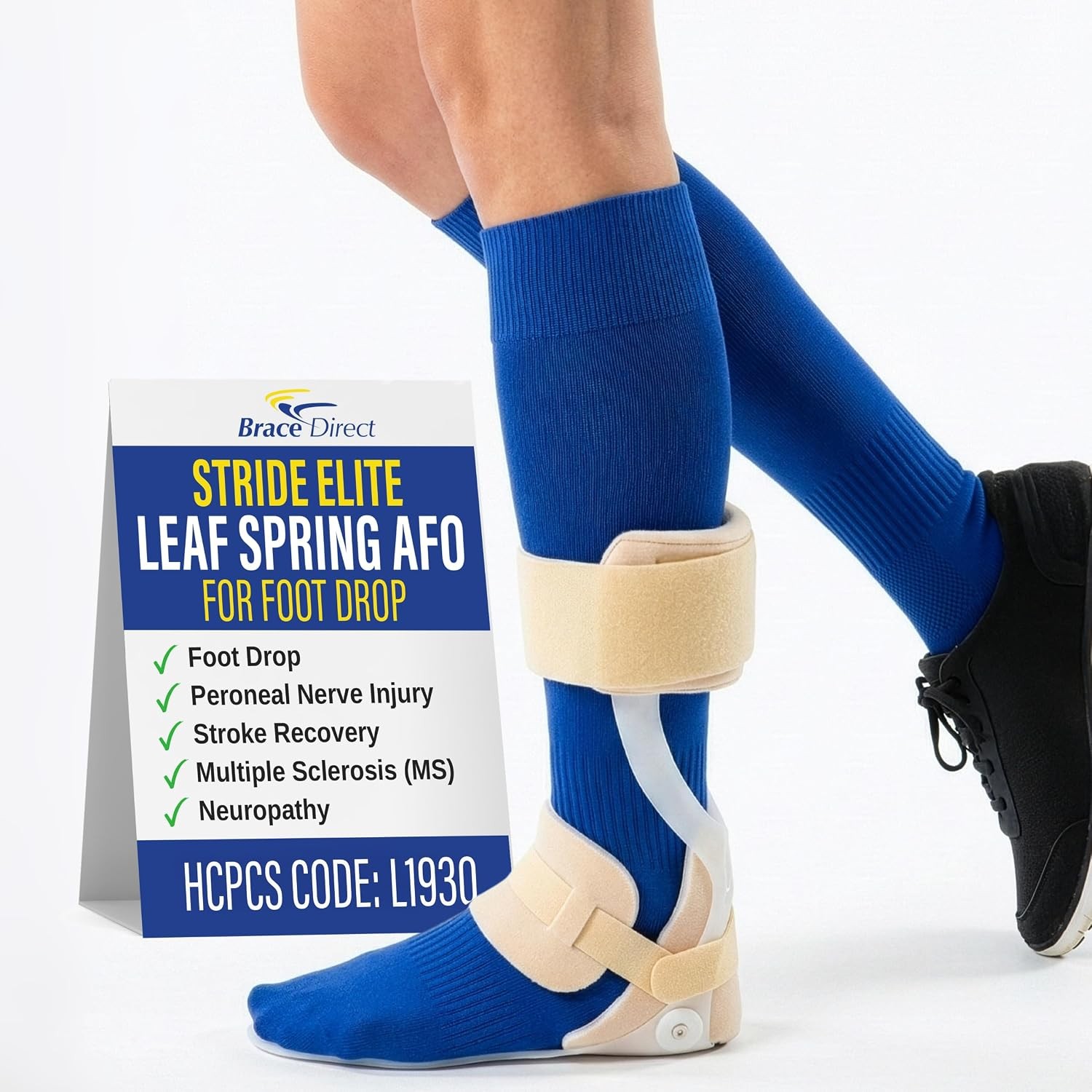 Left Hand Lightweight Leaf Spring AFO Foot Drop Support Brace Size L/XL