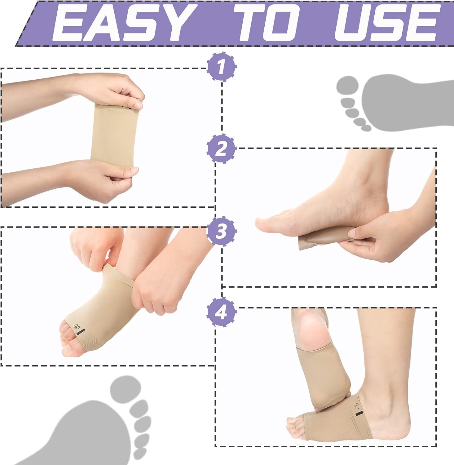 4 Pcs Arch Support Compression Sleeves Flat Foot Gel Pad Metatarsal Brace Relief