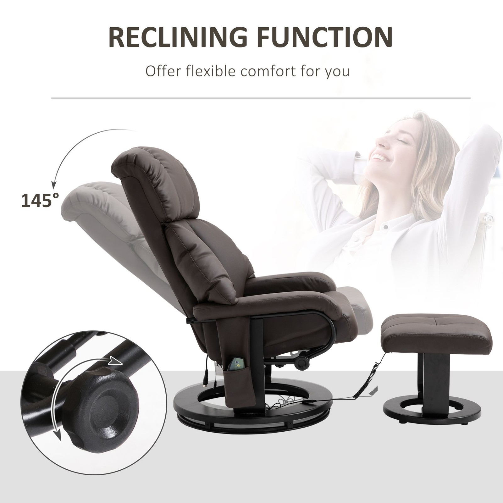 Massage Recliner Chair with Ottoman, 360° Swivel, 10 – Point Vibration, Remote