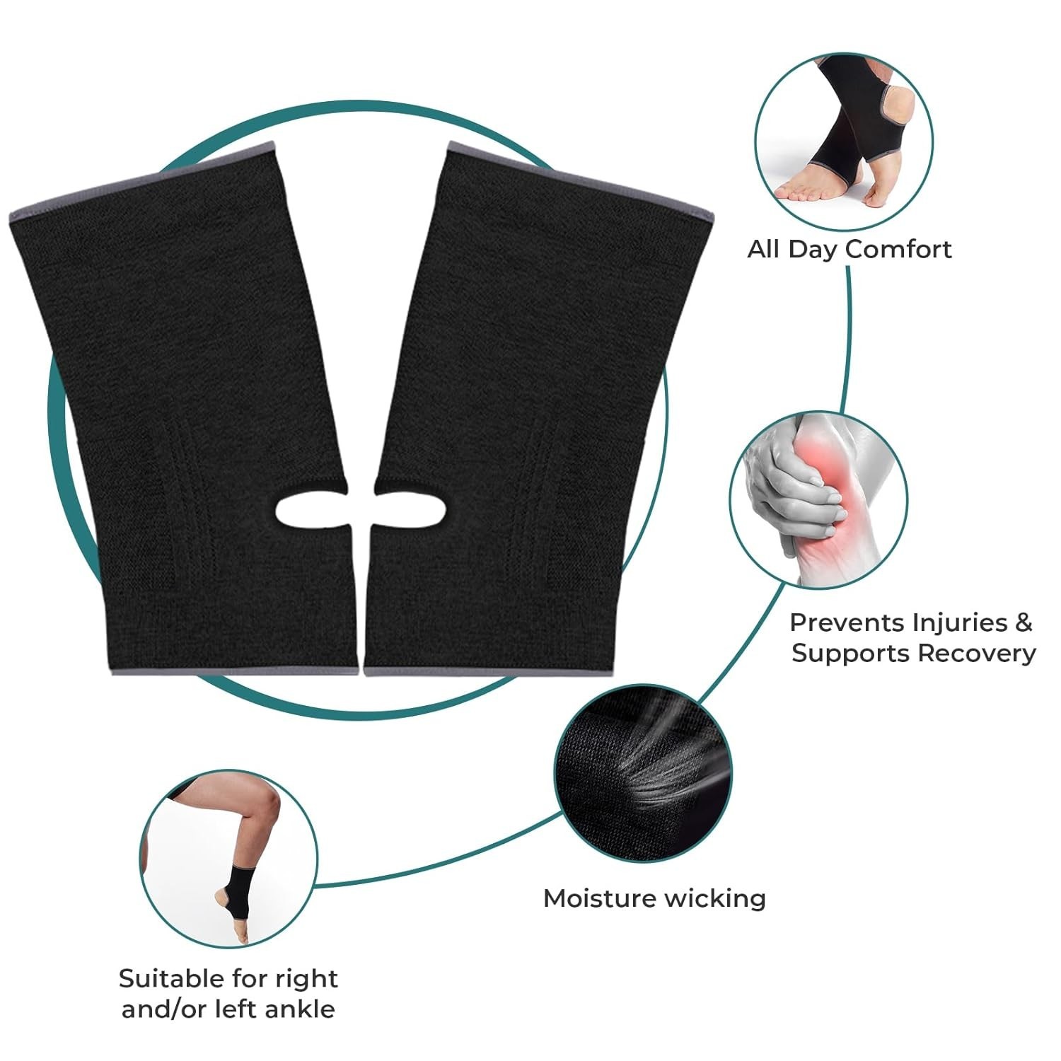 Ankle Support Sleeve – Open Heel, Light, Elastic & Breathable Knitted Fabric …