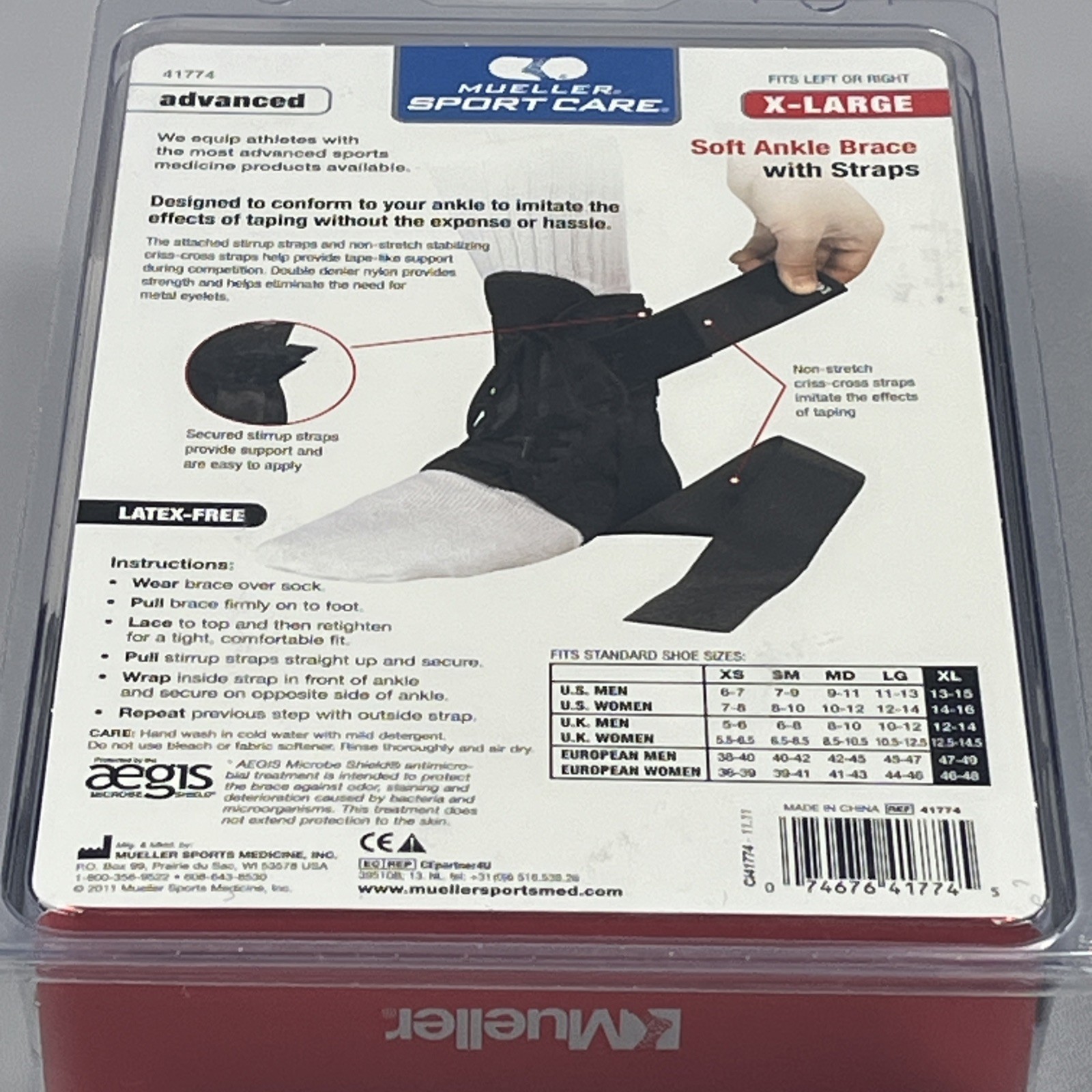 Mueller, Soft Ankle Brace, Straps, Size XL, Black, Support, Latex-Free
