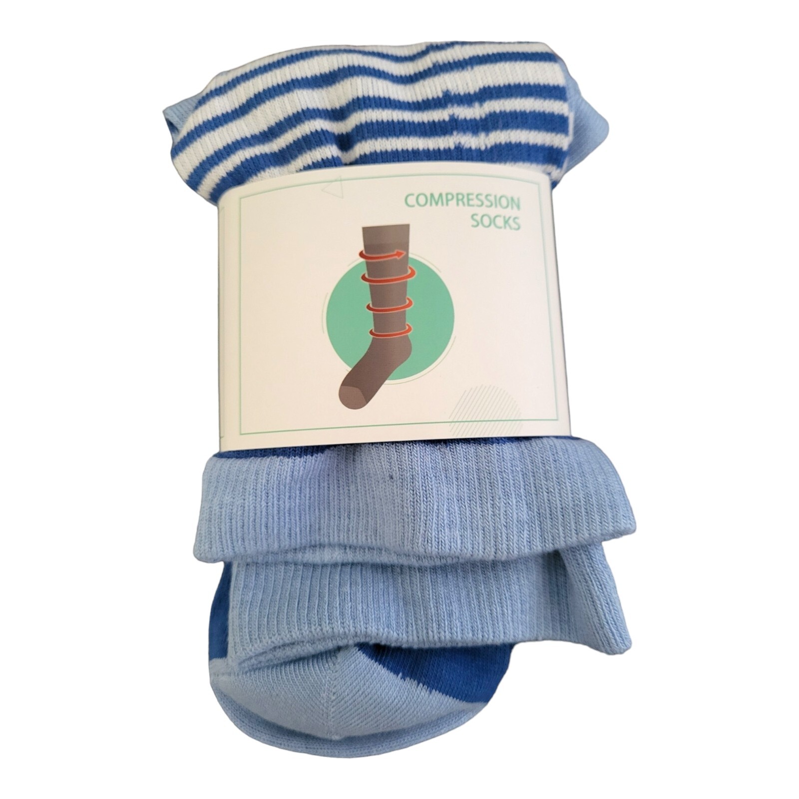 Blue & White Striped Compression Socks Stockings Womens Mens Knee High Sz 10-13