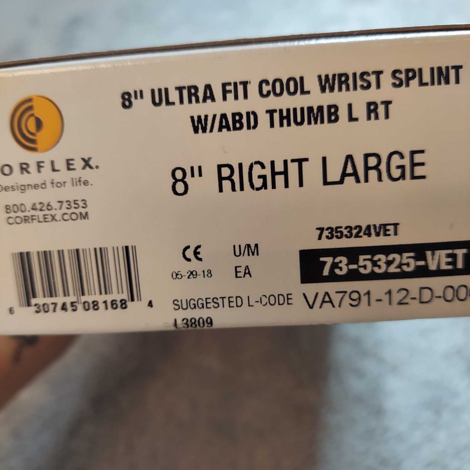 Corflex 8in Ultra Fit Cool Wrist Splint w/ABD Thumb L Right