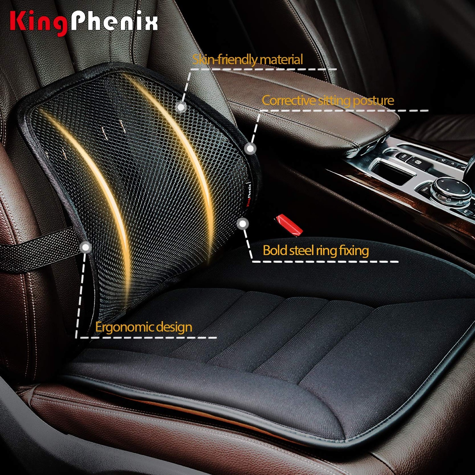 kingphenix Lumbar Support (2 Pack) with 15.7*15.5*5.3inch, Mesh – Black