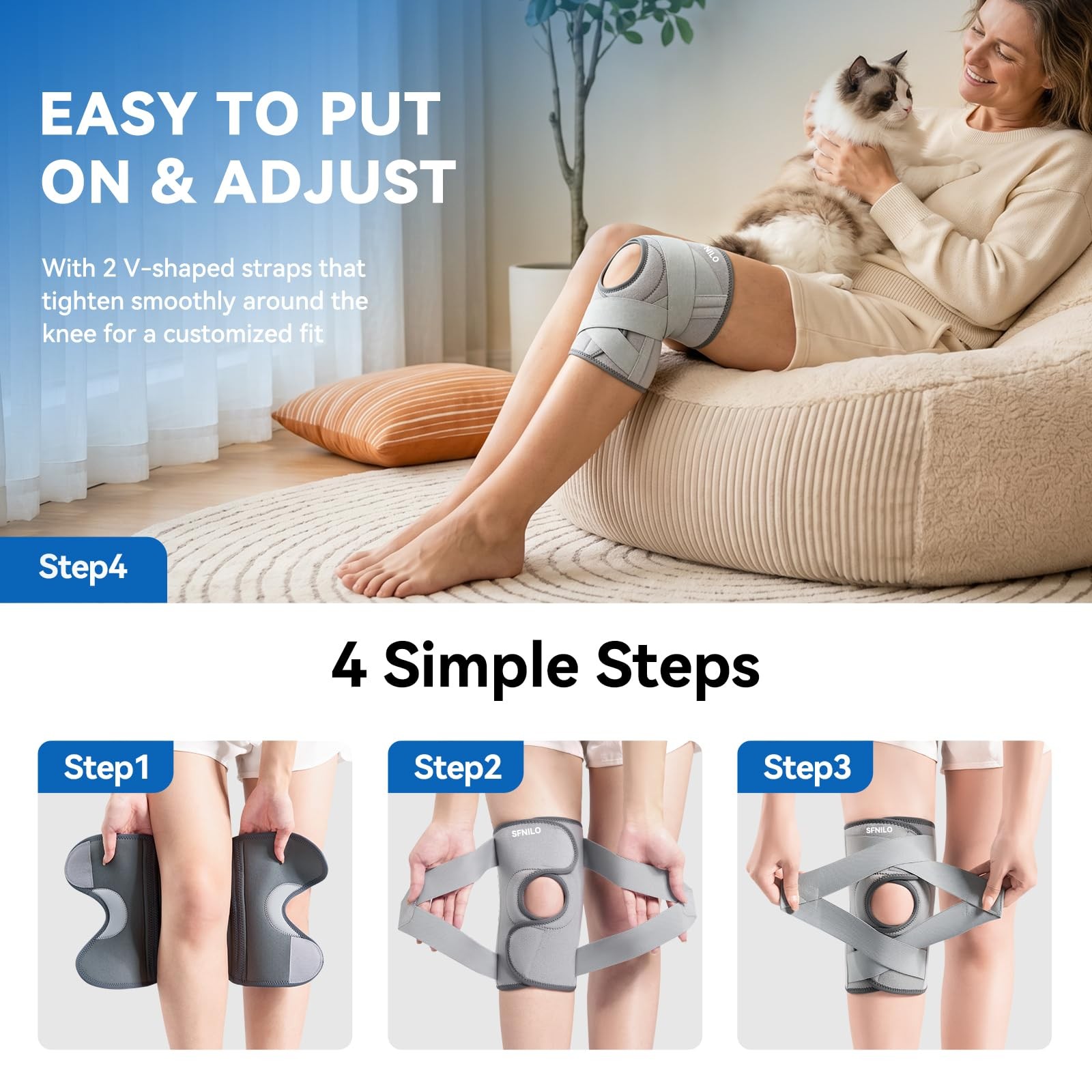 Knee Brace for Women & Men, Knee Brace for Meniscus Tear,Gray,XX-Large