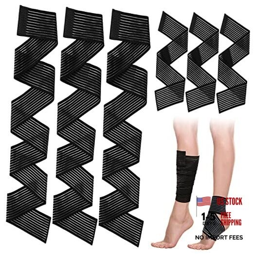 6 Pieces 2 Size Elastic Calf Compression Bandage Sport Leg Compression Wraps