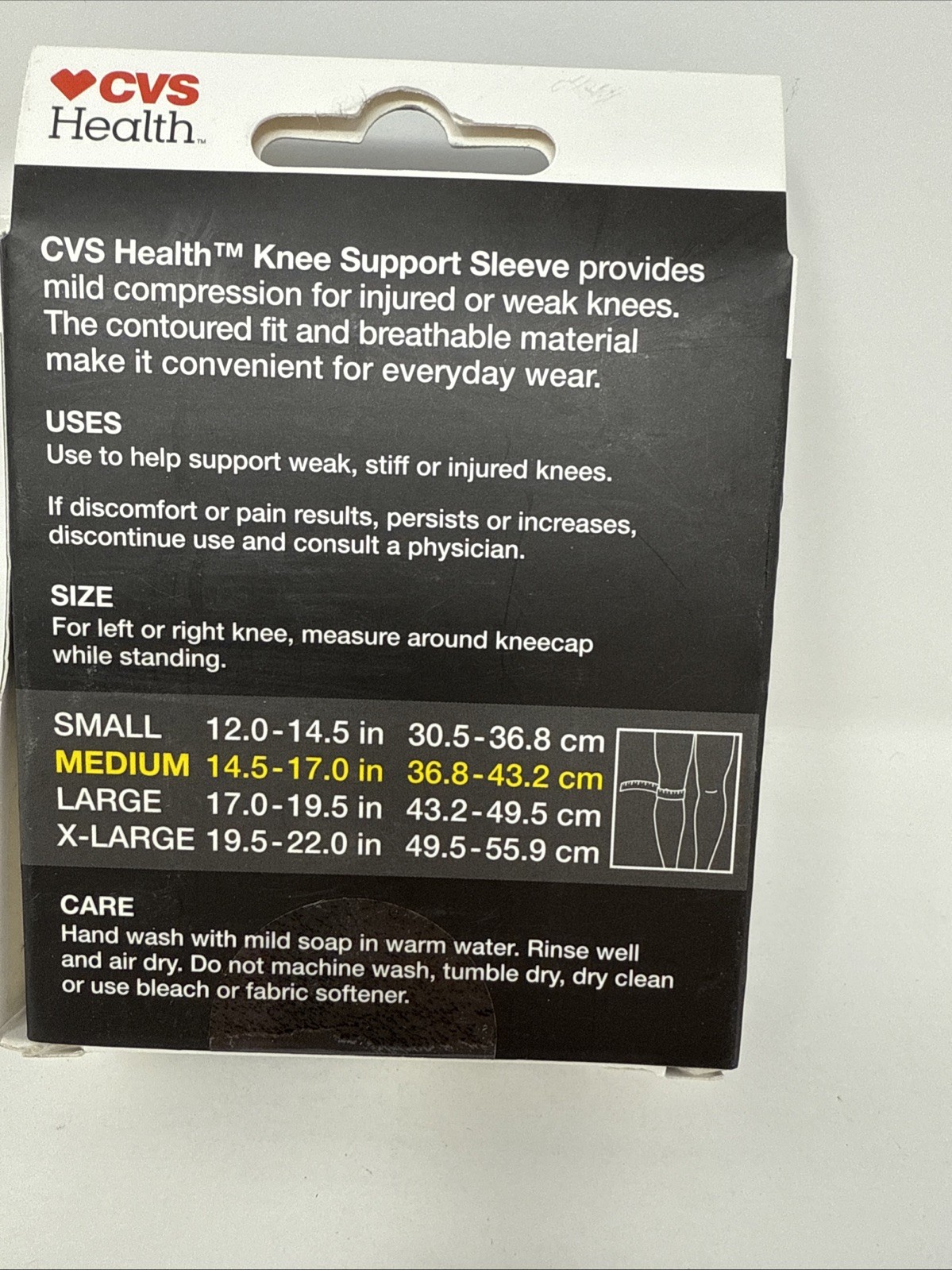 CVS Health Knee Support Sleeve Mild Compression GRAY SIZE MEDIUM