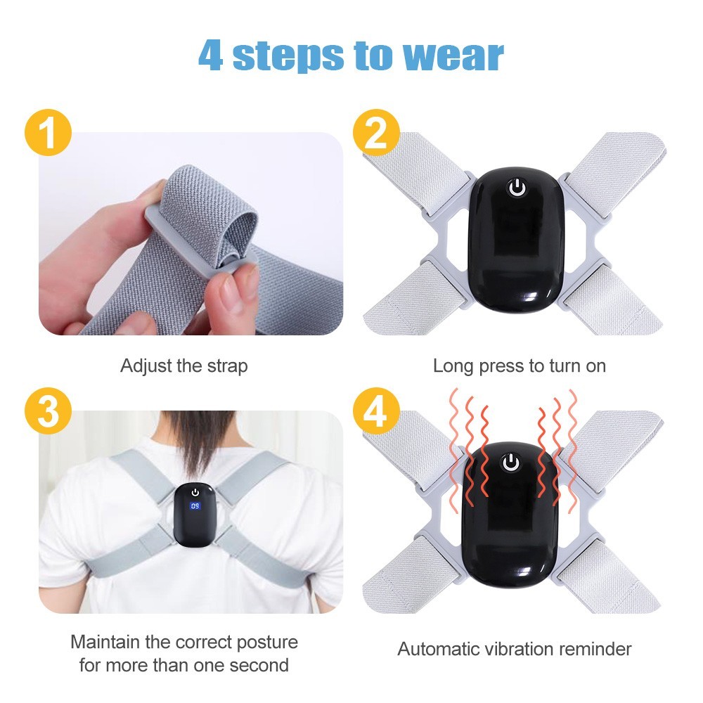 Smart Posture Corrector USB Rechargeable Back Brace Adjustable Support Men Women