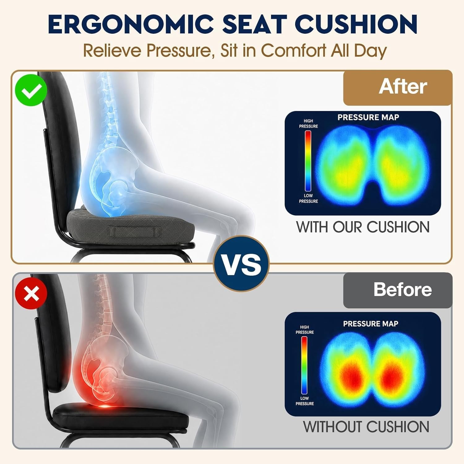 Memory Foam Seat Cushion U-Shaped Office Chair Car Seat Coccyx Sciatica Relief