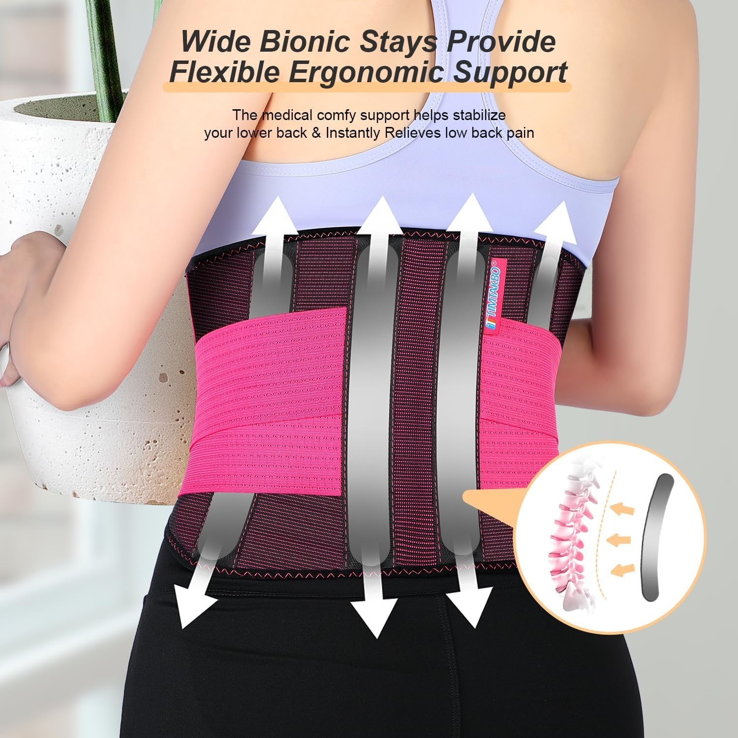 2.0 Lower Back Brace for Women – Pain Relief & Support S/M Red (25-31″ Waist)