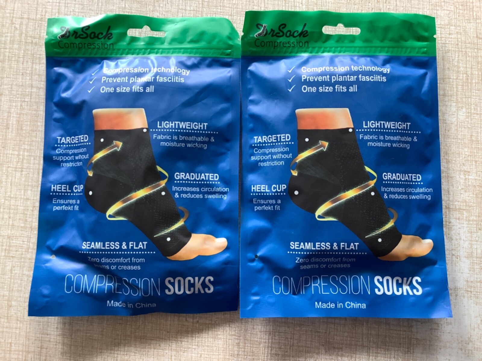 2 Pairs Dr. Sock COMPRESSION SOCKS One Size SEAMLESS Ankle Height Toeless NEW