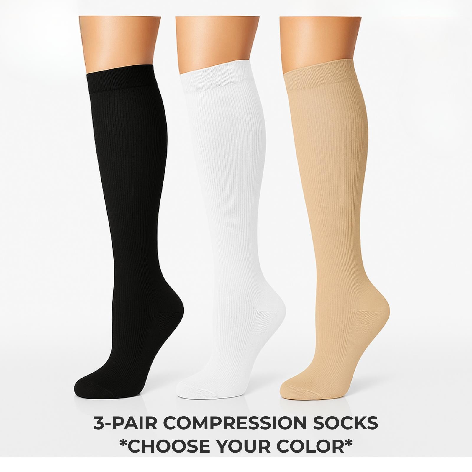 3 Pairs Graduated Compression Socks 15–20mmHg Knee High Mens Womens XL XXL