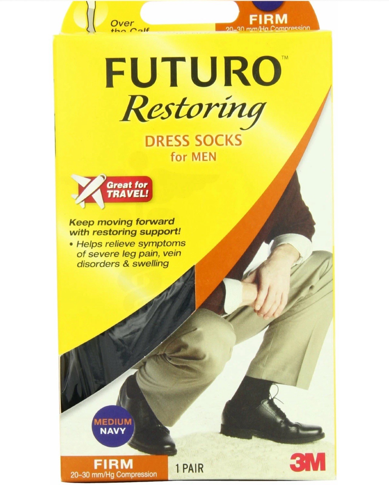 1 Pair Futuro Restoring Dress Socks for Men Navy Blue Medium Firm 20-30 mm/Hg M