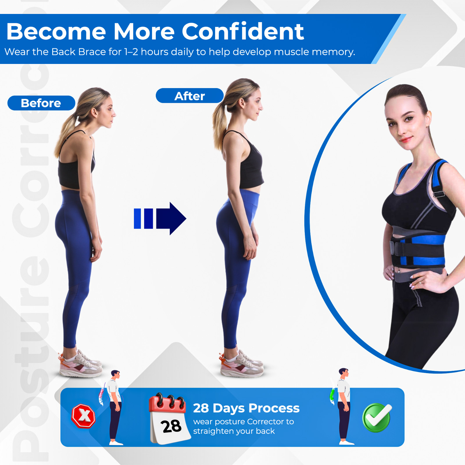 NEOPRENE MAGNETIC POSTURE CORRECTOR BAD BACK LUMBAR SHOULDER SUPPORT BELT BRACE