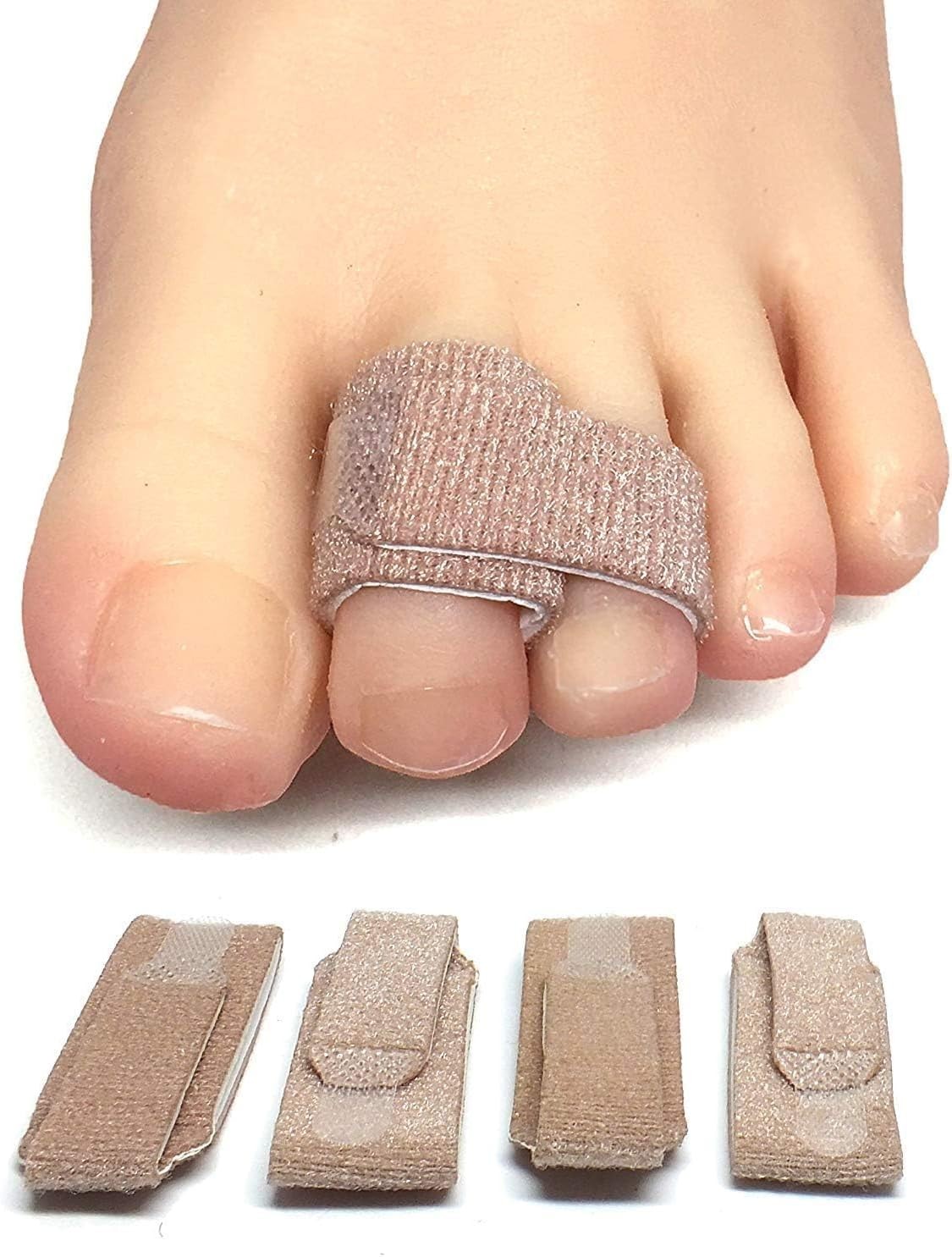 ZenToes Hammer Toe Corrector Fabric Toe Splint Cushioned Buddy Wraps 4 Count Bei
