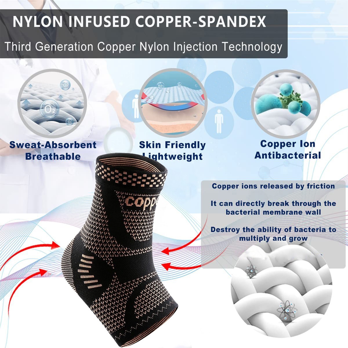 2 PCS Copper Ankle Support Brace Compression Strap Achilles Tendon Sprain Sports
