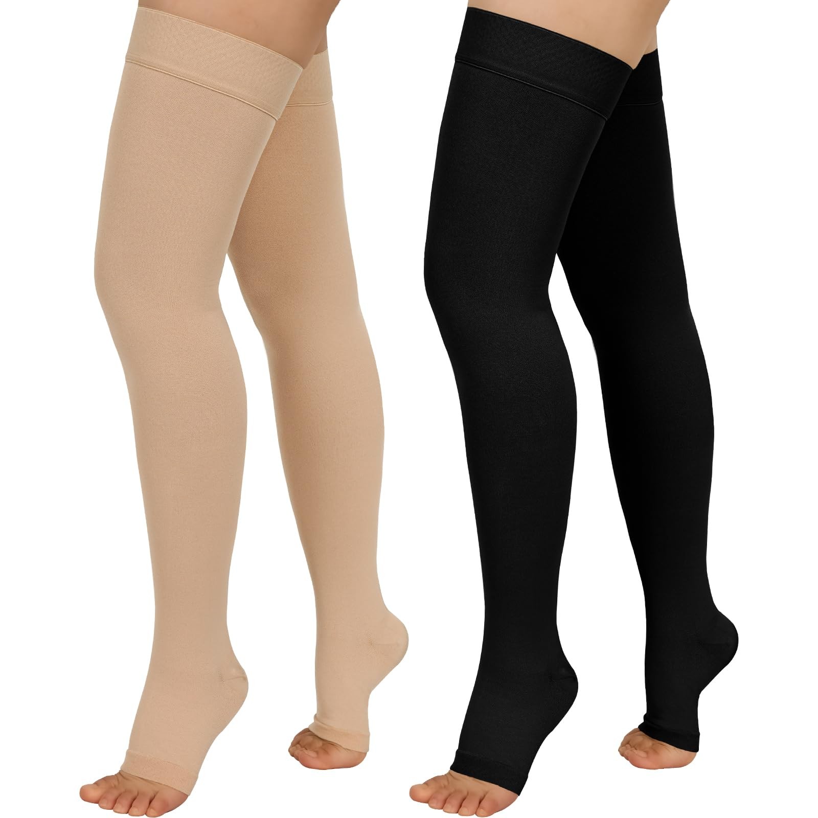 2 Pairs Compression Stockings for Women & Men, 20-30mmHg Thigh High Compressi…
