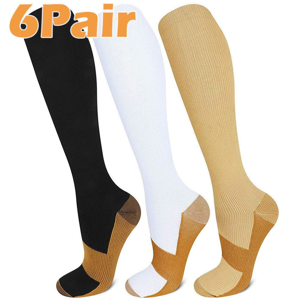 6x Compression Socks 20-30 mmHg Copper Athletic Gym Shin Splints For Men Women