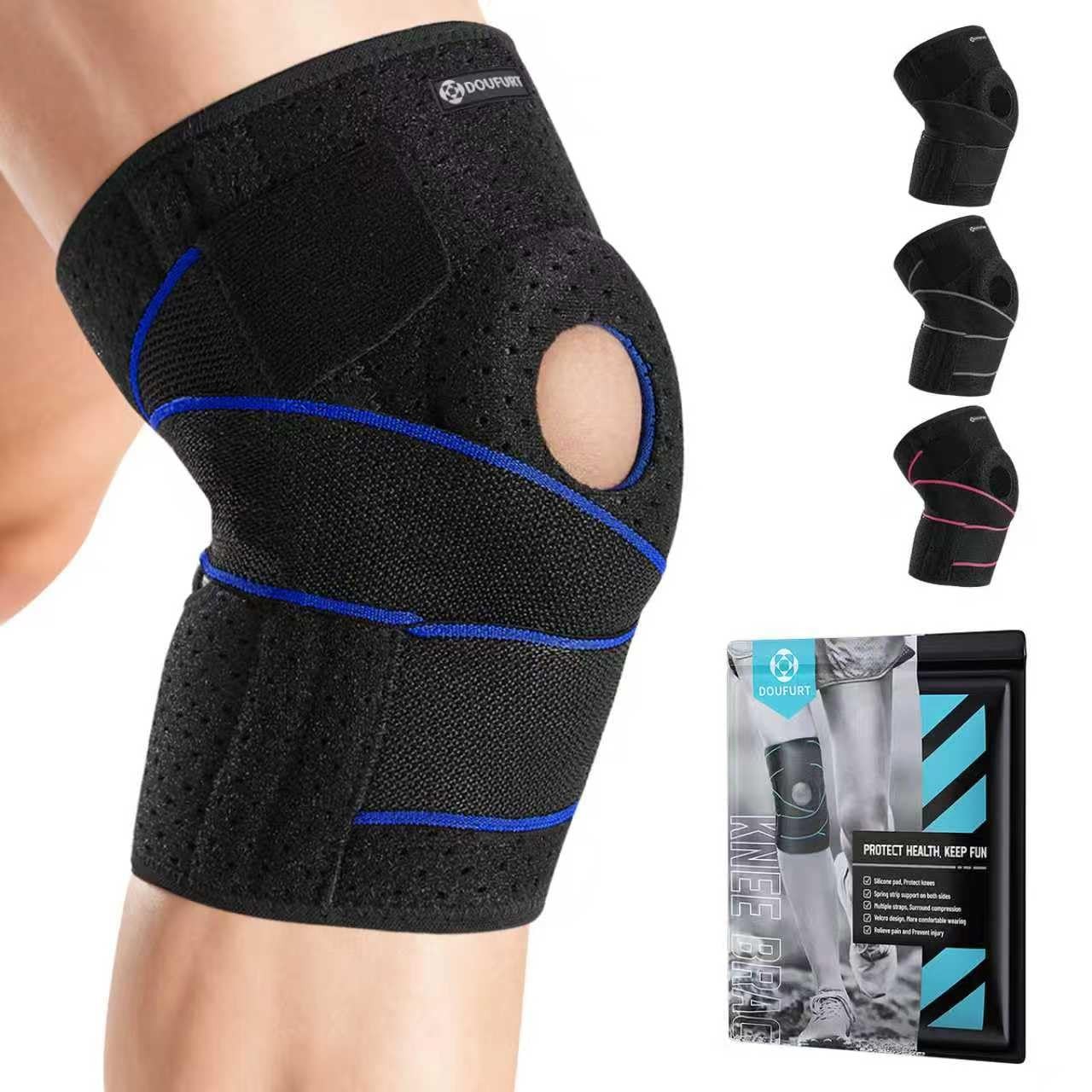 DOUFURT Knee Brace for Men & Women, Side Stabilizers & Patella Medium, Blue