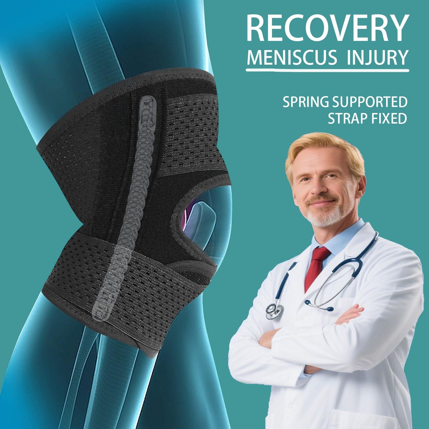Knee patellar pad adjustable Brace tendon support knee black