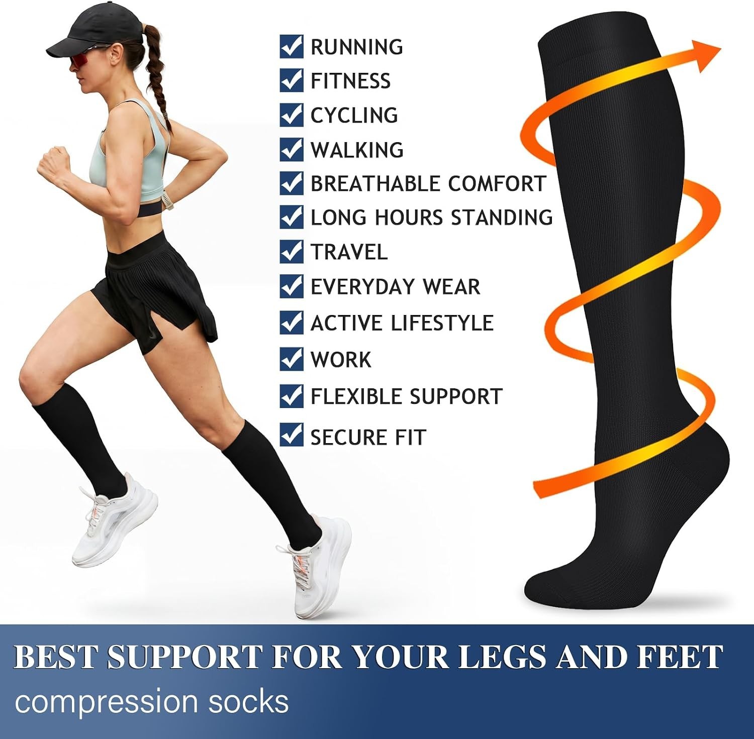 Knee-High Compression Socks for Men & Women – 3 Pairs (Assorted Colors)