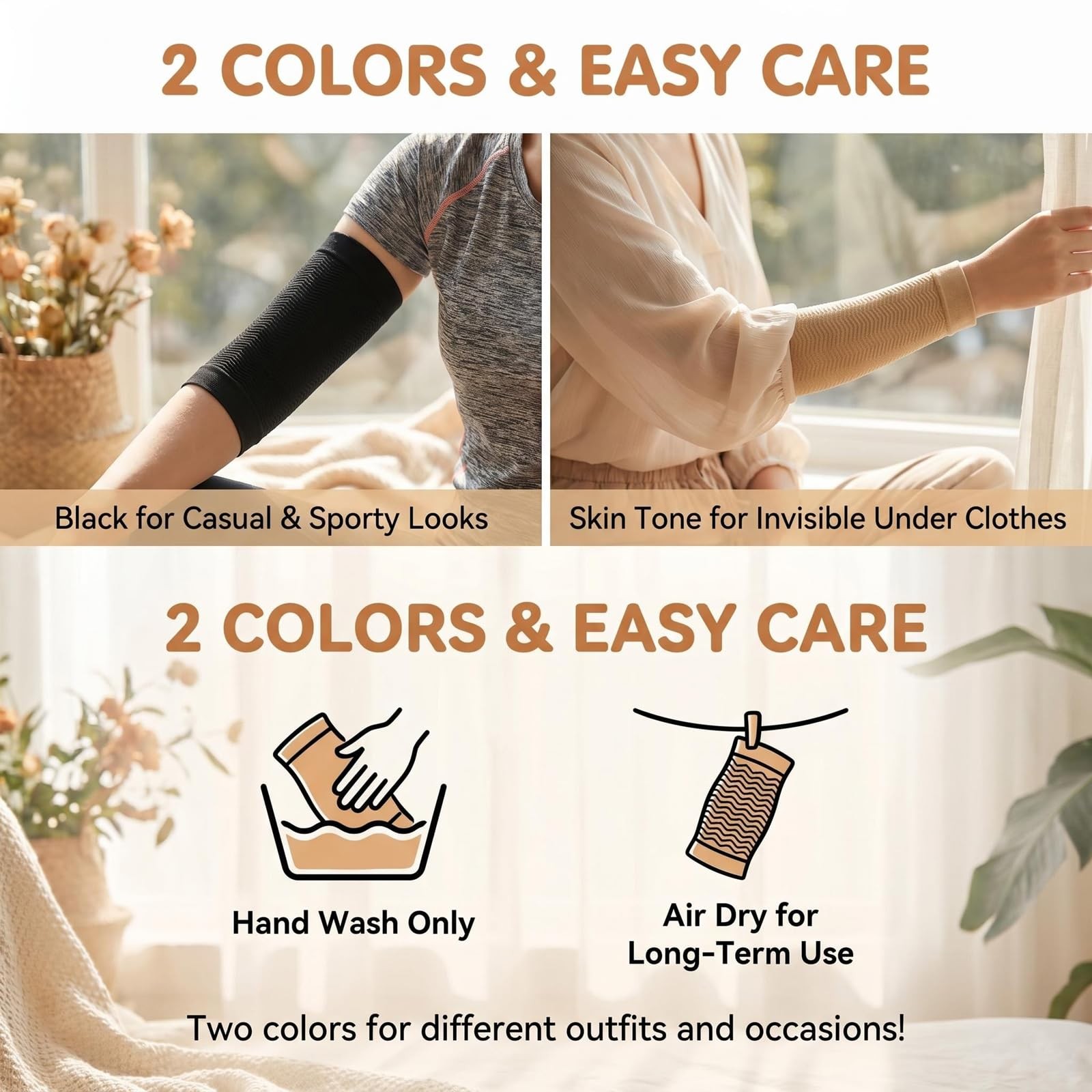 Happyupcity 2 Pairs Arm 9.3×20 Cm/3.7×7.9 Inch, Black + Skin Color