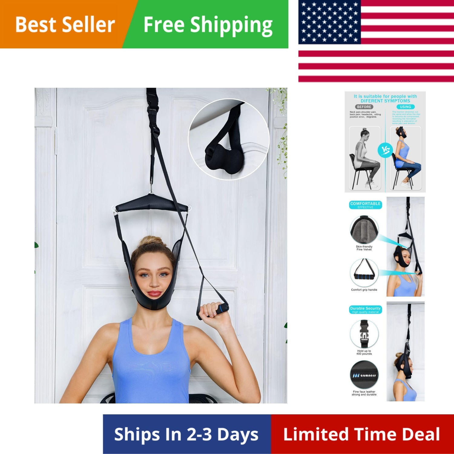 Cervical Neck Traction Device Over Door for Home Use, Portable Neck Stretcher…