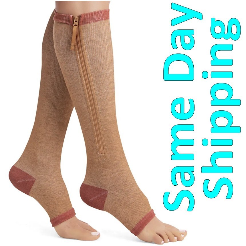 Lot of 2 Copper Zipper Compression Socks Leg Support ZipUp Unisex 14–17 mmH S/M