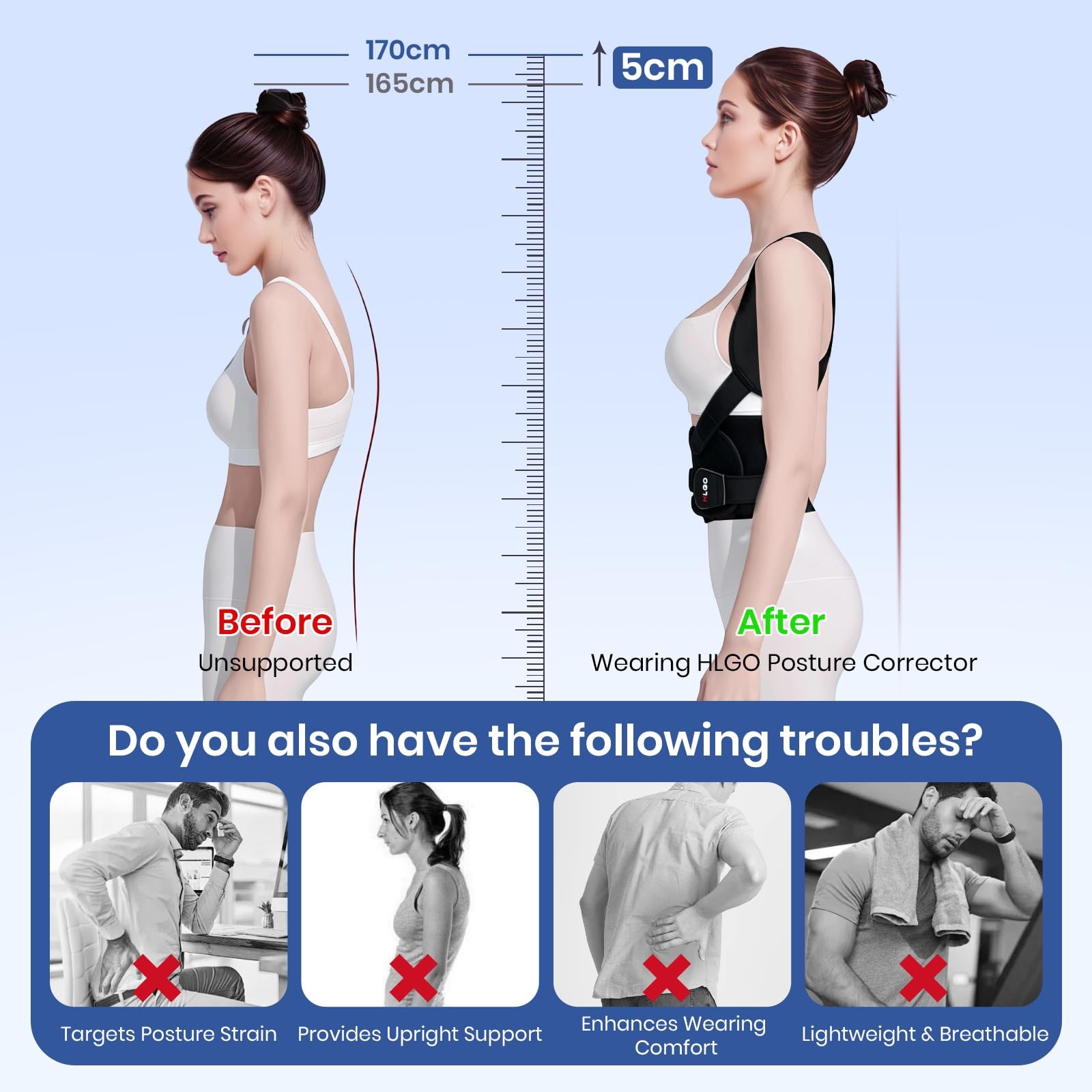 Posture Corrector for and Men Back Brace Adjustable Straightener for Upper Lo…