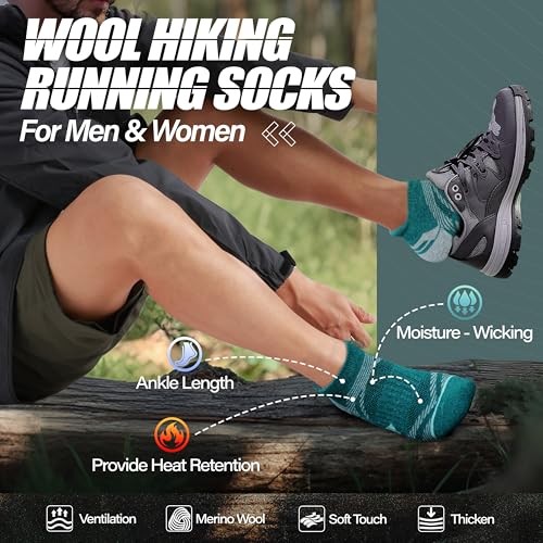 6 Pairs Merino Wool Ankle Hiking Medium Blue/Black/Green/Grey/Orange/Red