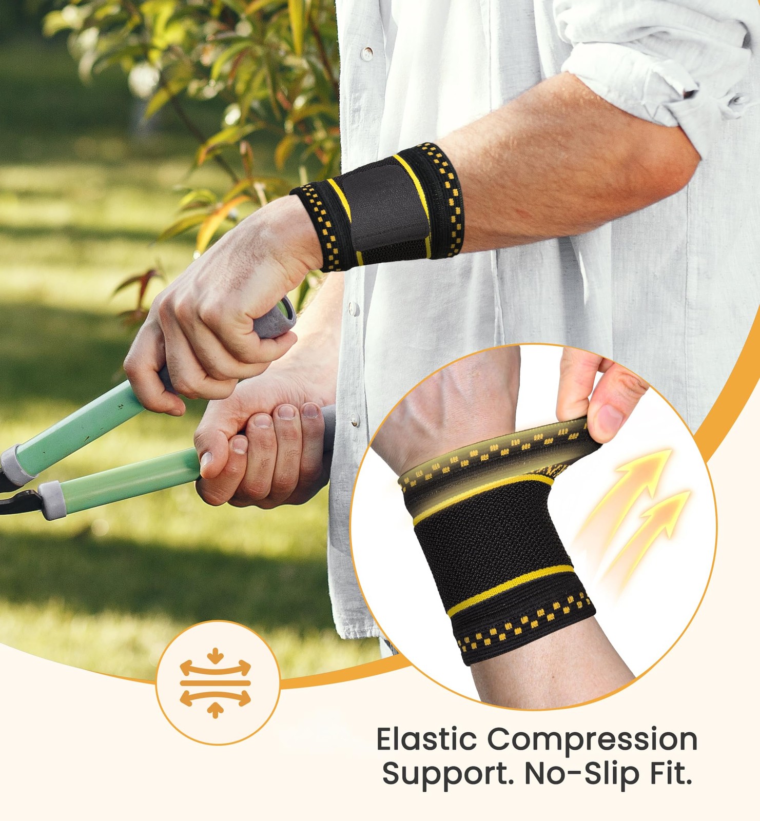 Copper Infused Compression Wrist Support Brace with Adjustable Wrap, Large