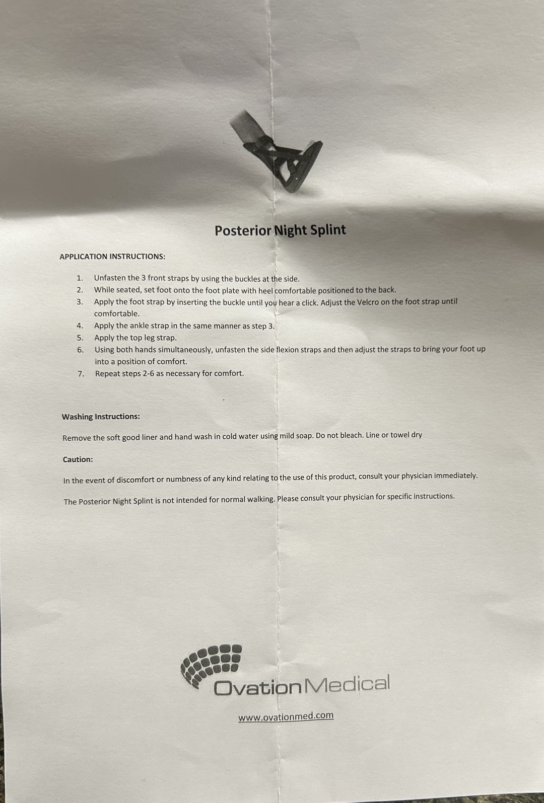 Ovation Adjustable POSTERIOR Night Splint Size Medium Foot Ankle Brace