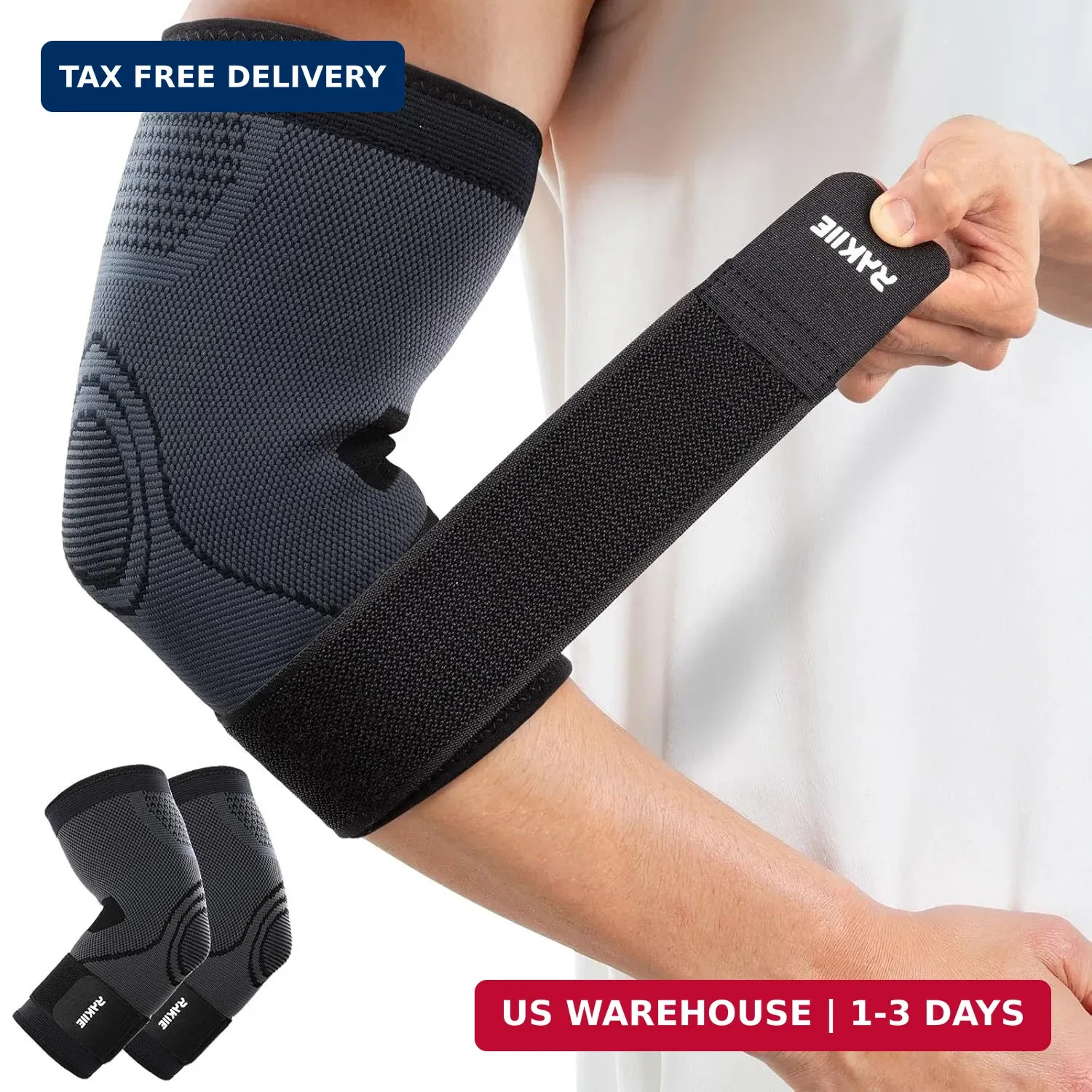Rakiie Elbow Compression Sleeve 2 Pack, Elbow Brace for Tendonitis and Tennis El