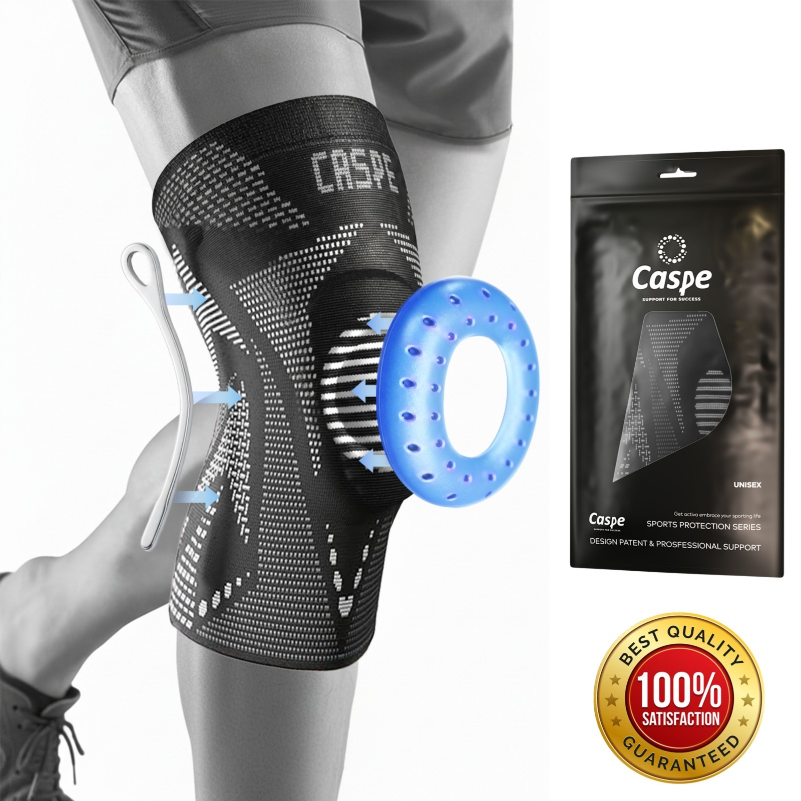 Caspe Knee Brace Sleeve Patella Support Sports Gym Arthritis Tendon Joint Pain