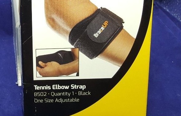 BraceUp Tennis Elbow Strap One Size B502 Black Left or Right Arm Adjustable 1pc