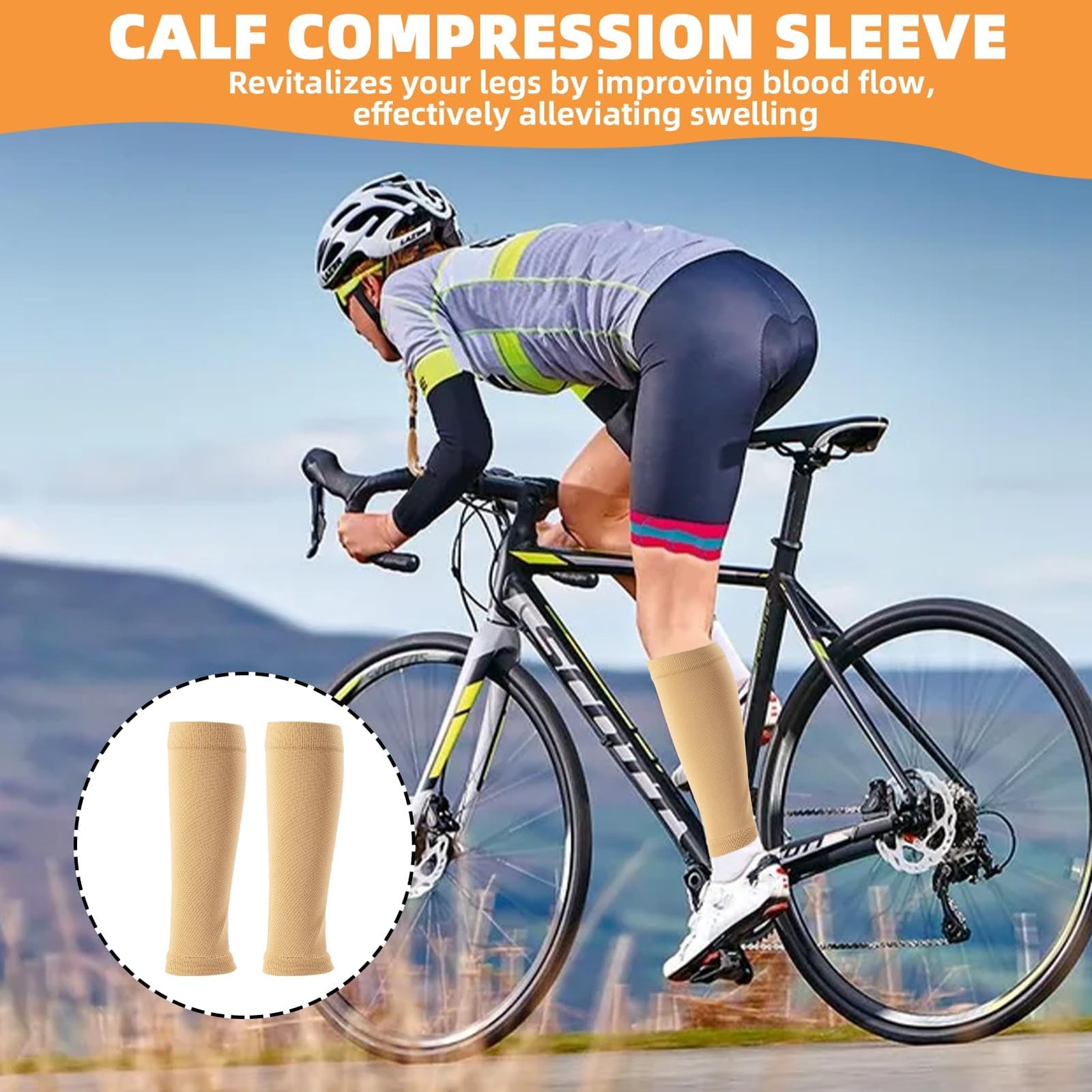 2 Piece Compression Sleeves for Women Calf, Leg One Size, Skin tone