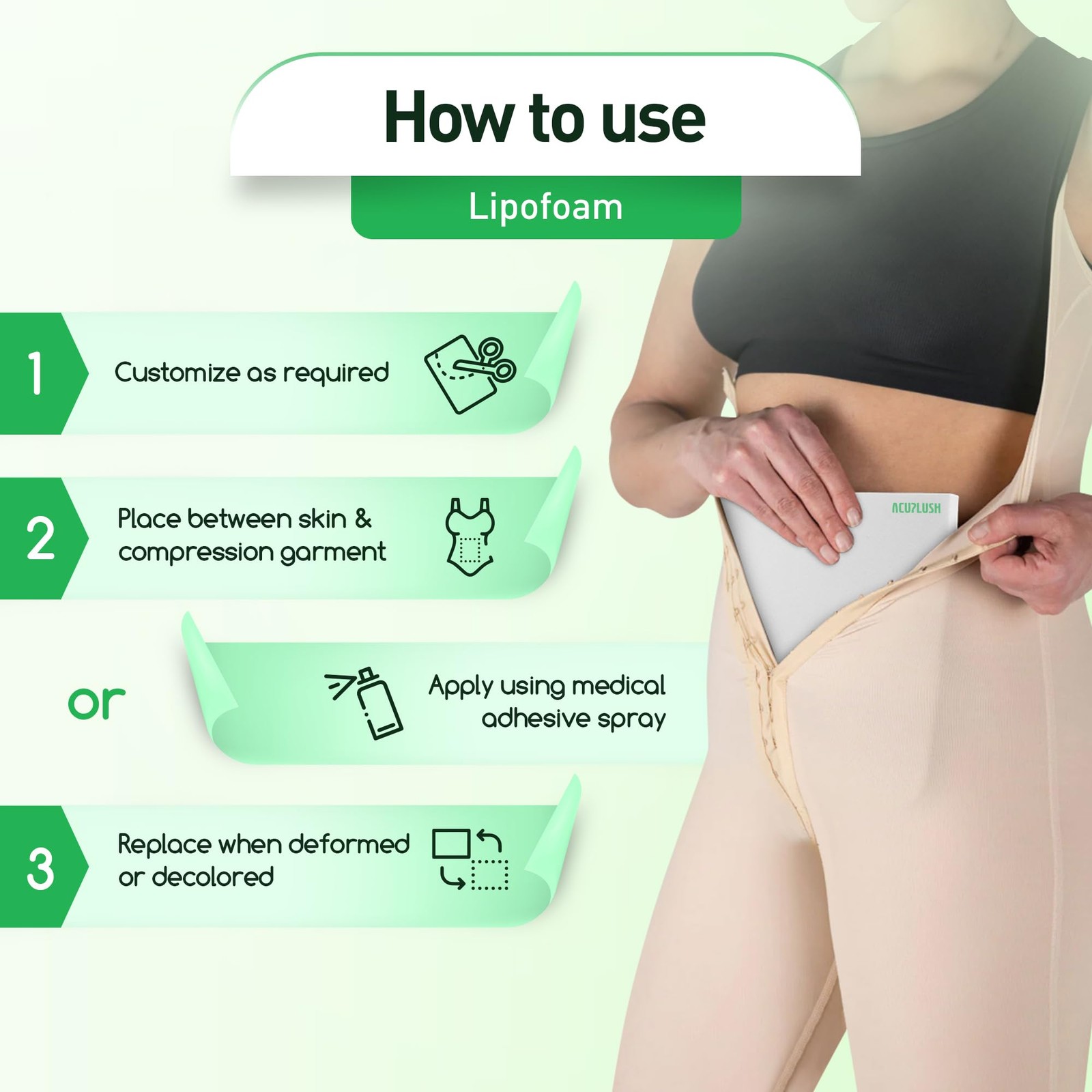 ACUPLUSH 3 Pack Lipo Foam Pads – Post Surgery Ab Board 8 x 11 x 0.5 inches