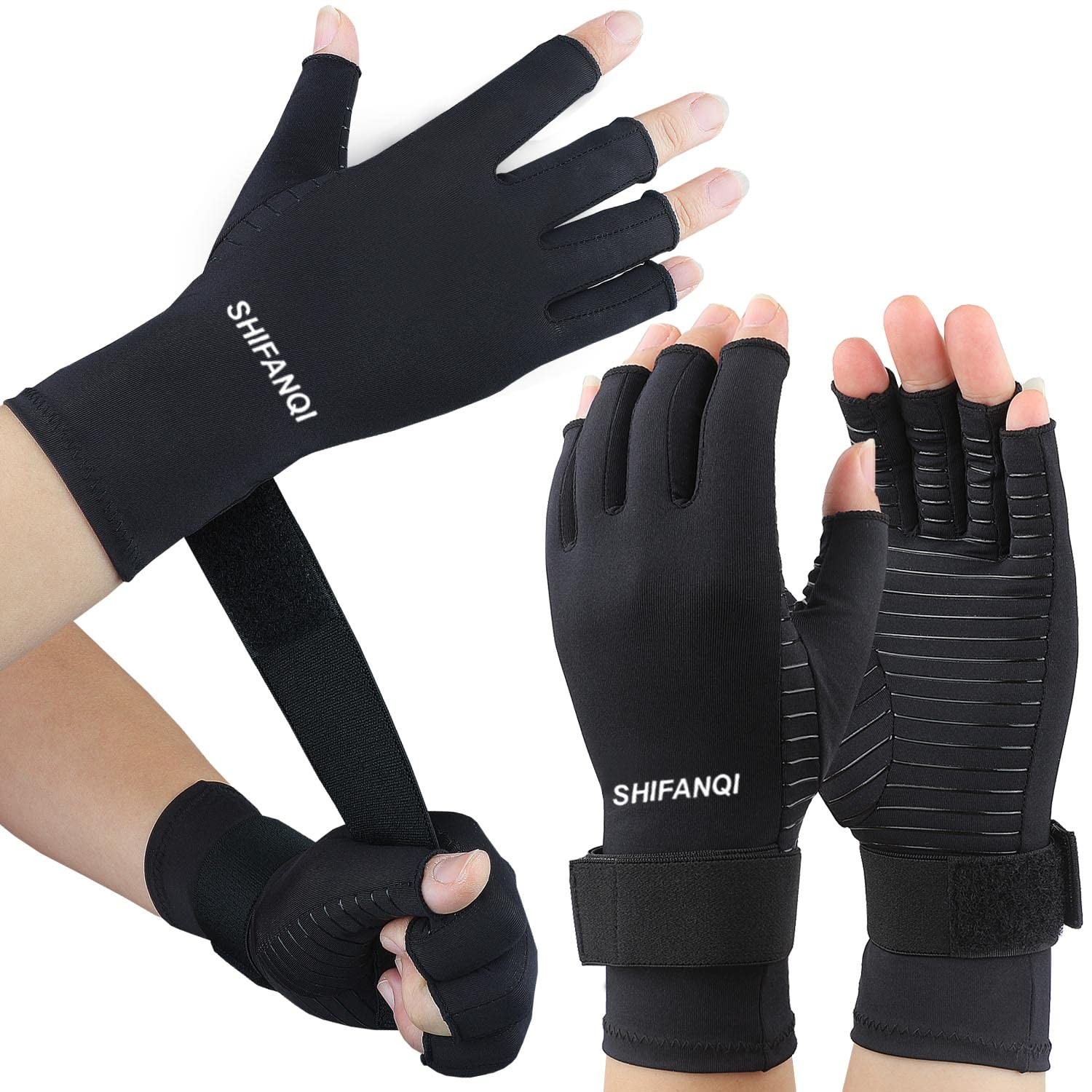 2 Pairs Copper Arthritis Compression Gloves Women Men for Small-Medium, Black