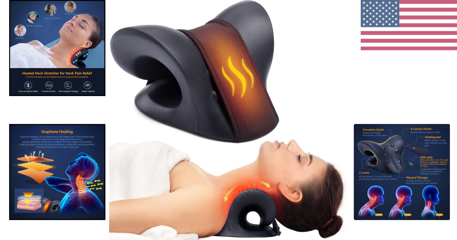 Neck Traction Pillow with 3 Temperature Settings for Tailored Relief