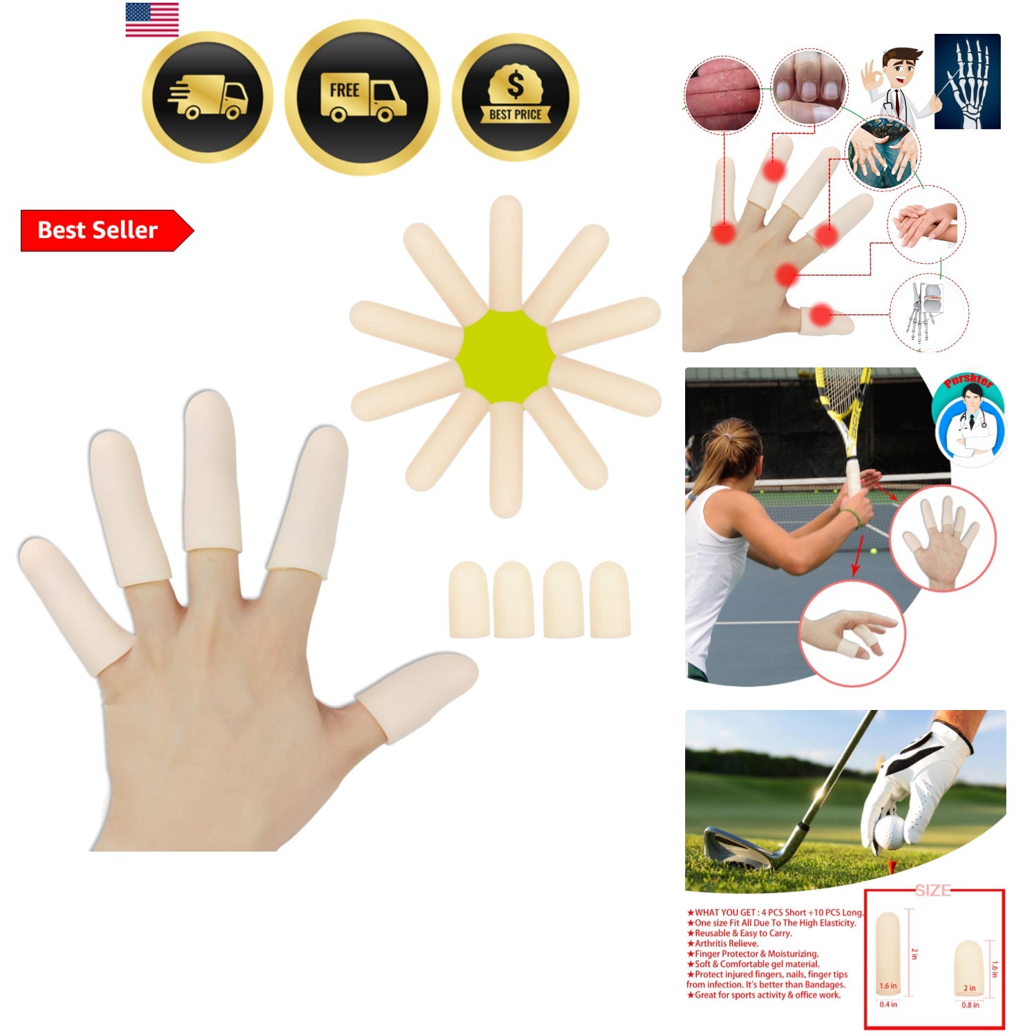 Gel Finger Cots, Finger Protector Support14 PCS NEW MATERIAL Finger Sleeves G…